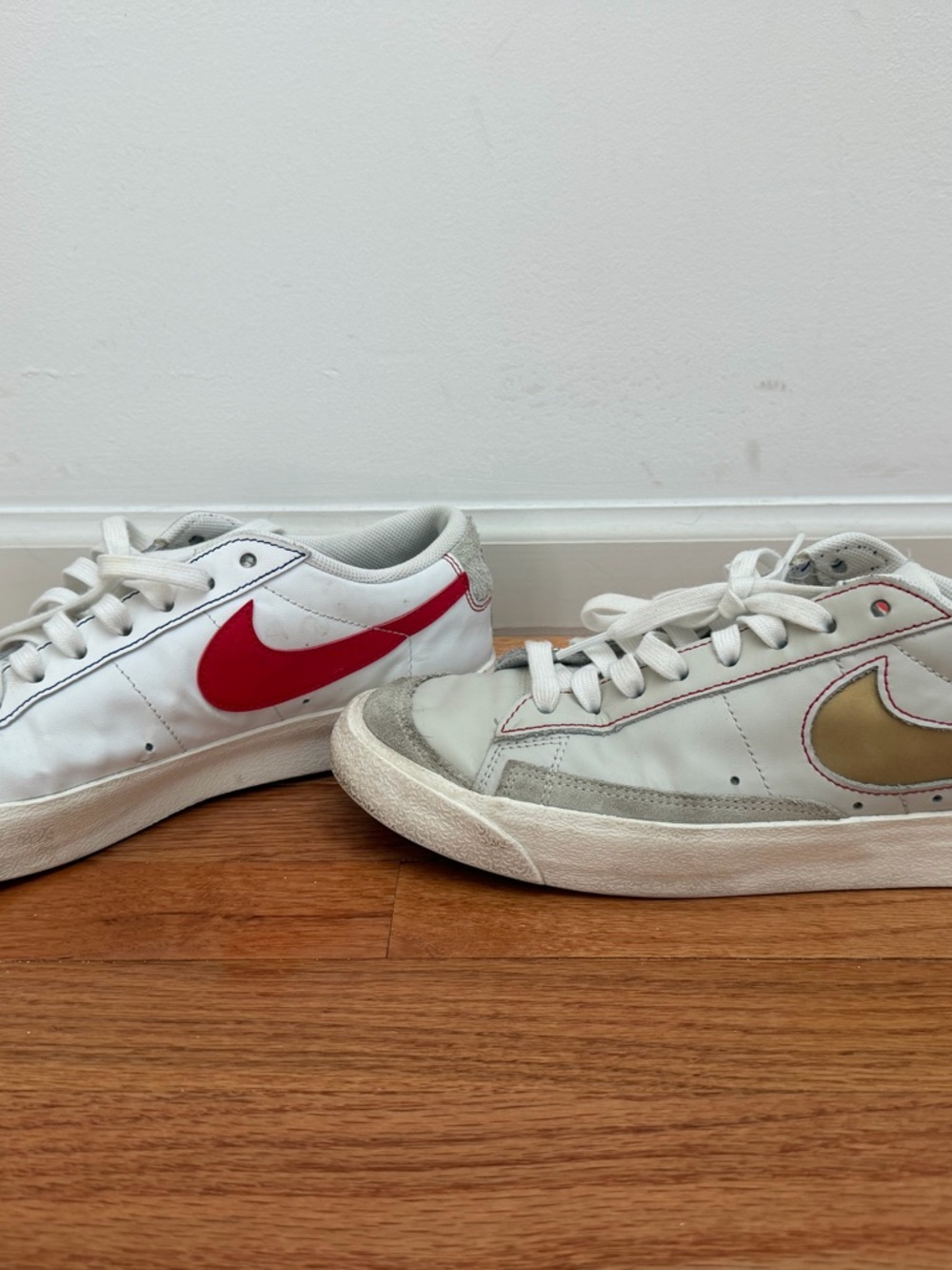 Nike Blazer Low 77 PRM Grey/White Gold Swoosh Mens Size 10.5 US